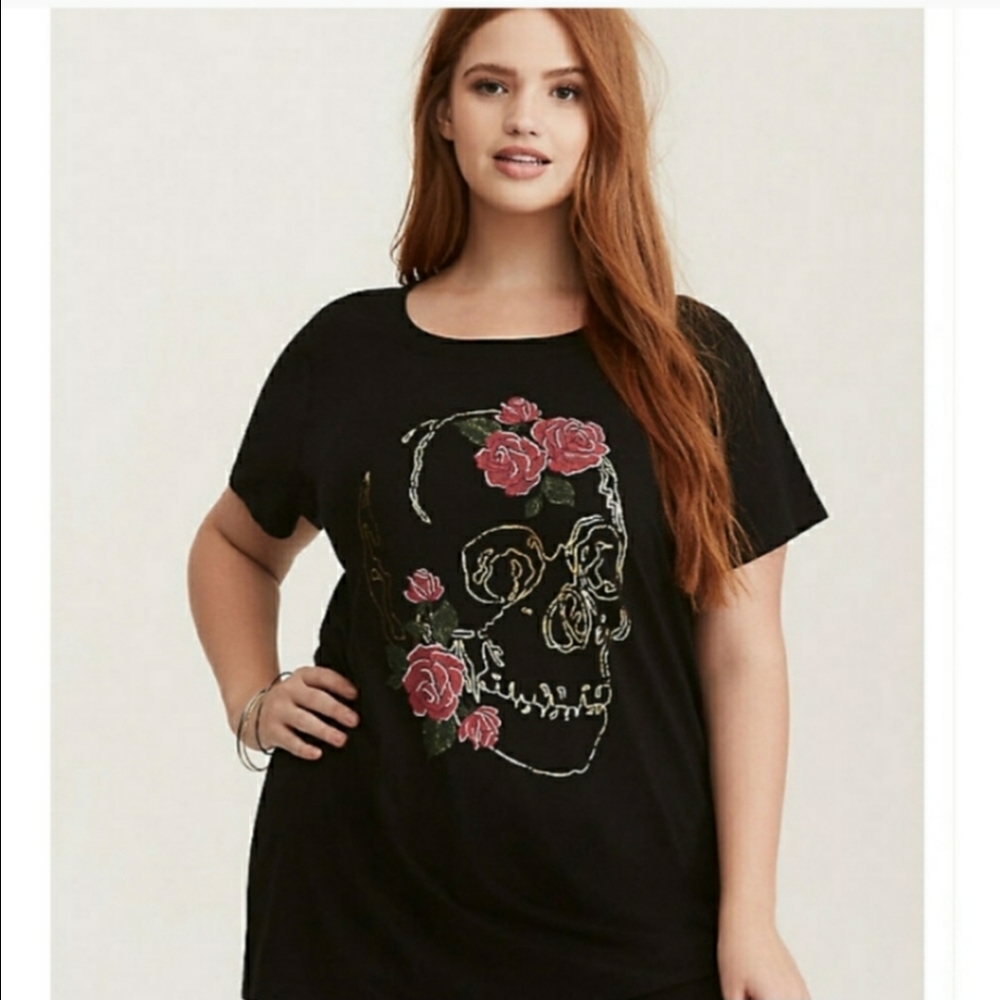 Torrid Rose & Skull Gold Foil T-shirt